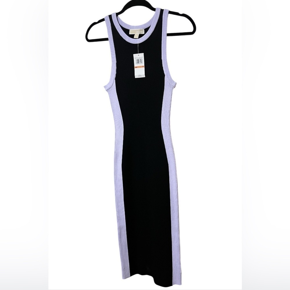 NWT Michael Kors Purple Black Sleeveless Stretch Bodycon Maxi Dress Size S - Picture 3 of 10